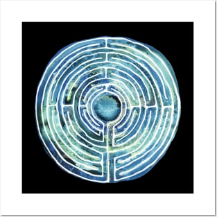 Labyrinth Blue Watercolor Posters and Art